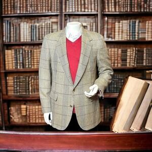 Southwick VTG Yellow Red BrownTailored Plaid Sport Coat Size 43 Tall Academia